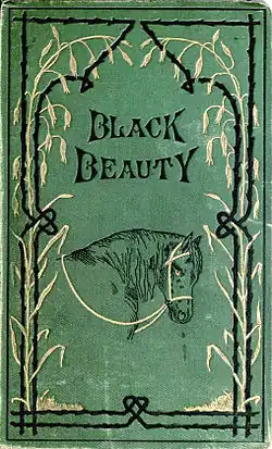 Couverture verte d'un livre sur laquelle est dessinée la silhouette de la tête d'un cheval noir.