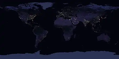 Image montrant de nombreux points lumineux sur un planisphère terrestre.