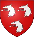 Armes : 'de gueules à 3 têtes de loup arrachées d'argent, répandue et continuée'