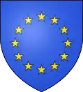 Blason de l'Union européenne figurant un écu (censé défendre les valeurs communes de la démocratie, de la solidarité et de l’union entre les peuples d’Europe).