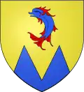 Blason des Hautes-Alpes 1 : coupé émanché de deux pièces, en 1 d'or au dauphin d'azur pâmé et barbé de gueules; en 2 d'azur