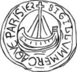 Dessin de Théodore Vacquer du sceau des « marchands de l’eau » parisiens au XIIIe siècle, BHVP.