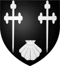 Armes de la famille de Becdelièvre : De sable à deux croix de calvaire, treflées et fichées d'argent, accompagnées en pointe d'une coquille du même.