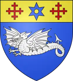 Dessin d'un blason dont un dragon (drake en anglais) est l'élément principal.