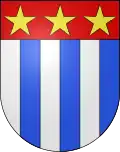 Armes des Montferrand-La SarrazPalé d'argent et d'azur, au chef de gueules chargé de trois étoiles d’or.