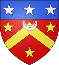 Les armes de la famille de Bernon, De gueules au chevron d'or, accompagnée de trois étoiles de même au croissant d'argent, en chef, brochant sur la pointe du chevron ; au chef cousu d'azur, chargé de trois étoiles d'argent.