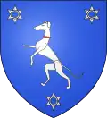 Blason : Maison de Navailles, Béarn - D'azur à un lévrier d'argent colleté de gueules accompagné de trois molettes d'argent.