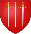 Blason : famille de Péguilhan : De gueules à trois épées accostées d'argent garnies d'or les pointes en bas.