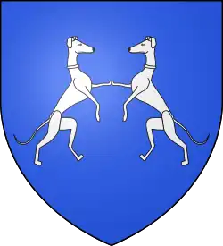 D'azur à deux lévriers rampants et affrontés d'argent, colletés de même