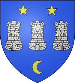 avant 1817 d’azur, à trois tours d'argent, rangées en fasce, accompagnées en chef de deux étoiles d’or et en pointe d’un croissant de même (armorial de Riestap).