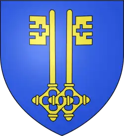Blason maison de Clugny. Quand les anneaux de deux clefs sont entrelacés, elles sont dites entretenues.