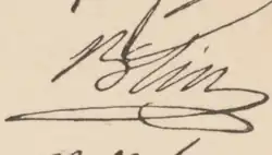 Signature de Blin écrite en lettres penchées à droite, d'une écriture ample et liée, avec soulignement en boucle allongée.