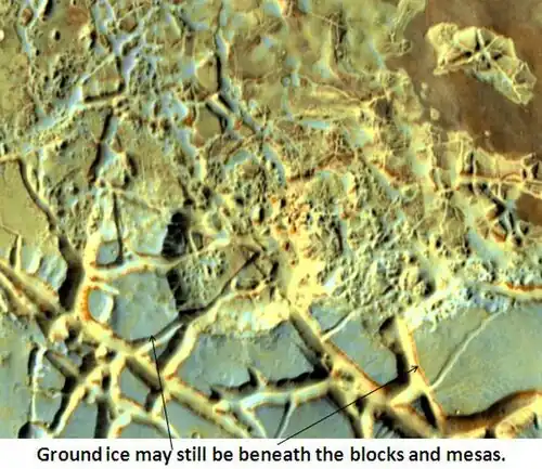 Région d'Aram Chaos vue par l'instrument THEMIS de la sonde 2001 Mars Odyssey le 10 décembre 2007.