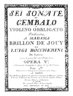 Frontispice gravé de la partition de l'opus 5