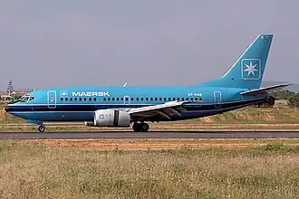 HL7229, l'appareil impliqué dans l'accident, alors en service pour Maersk Air, ici à l'aéroport de Faro en novembre 1990.