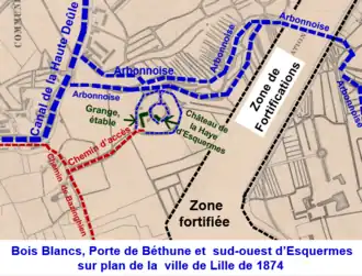 Situation du château sur plan de 1874