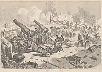 Gravure montrant des soldats et leurs pièces d'artillerie.