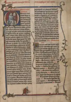 Photo couleur d'une page du Speculum naturale de Vincent de Beauvais, manuscrit du XIVe siècle copié à Bonne-Espérance.