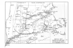 Carte des différents tracés de la Boston Post Road. Extrait de S. Jenkins, The old Boston Post Road, (G.P. Putnam and Sons, New York et Londres, 1914).