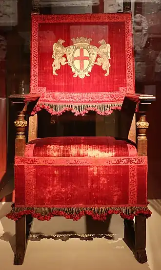 Trône avec l’emblème de la république de Gênes (vers 1575-1600)