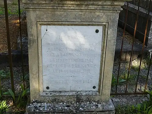 Plaque de Marie-Louise Ernestine de Loys.