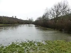 La vallée du Boulou inondée en février 2021 au niveau de la RD 939.
