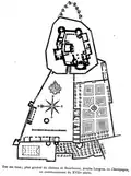 Plan du château de la basse-cour par Émile Bougard et B.C. Demimuid.