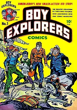 couverture en couleur d'un comics présentant quatre enfants et un marin bedonnant face à un squelette et un trésor.