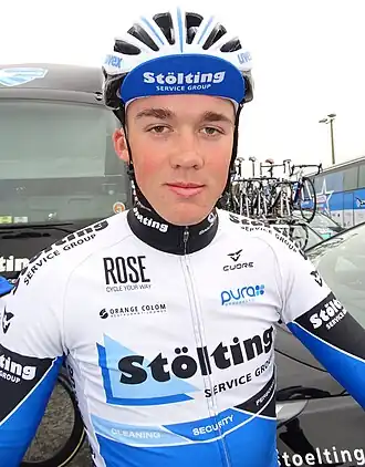 Mads Pedersen lors du départ de la Handzame Classic 2016 à Bredene.