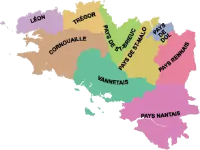 Carte des neuf provinces de Bretagne