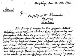 Photographie d'une page d'une lettre manuscrite d'Eicke à Himmler.