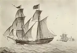 Le brigantin Experiment, the Newburyport, construite à Amesbury en 1803 (painyure de Nicolay Carmillieri, 1807)
