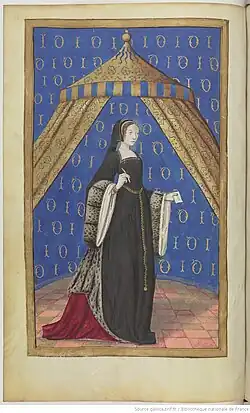 Briséis écrivant (début du XVIe&nbsp;siècle), miniature pour les Héroïdes d'Ovide, Paris, BnF.