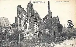 Ruines de l'église à l'issue de la guerre 14/18.
