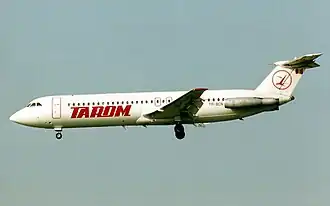 Le BAC 1-11 impliqué dans l'accident, vu ici en août 1992, alors qu'il était encore en service pour TAROM.