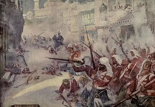 British soldiers were seen fighting their way through the streets, dans India's Story, 1912.