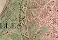 La Porte d'Anderlecht sur la carte de Ferraris du XVIIIe siècle.