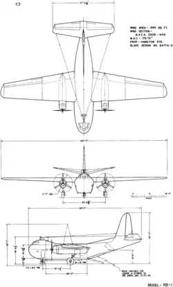 Description de l'image Budd RB-1 Conestoga 3-view line drawing.png.