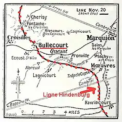 Carte de la ligne Hindenburg en 1917.