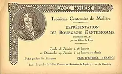 Photographie du carton d'invitation distribué en 1922 pour participer à la célébration du tricentenaire de Molière.