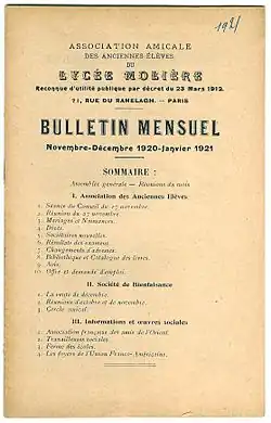 Photographie de 2011 de la première page d'un bulletin de l'AAE, datant de 1920-1921.