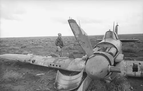 Un pilote se tenant près d'une carcasse d'avion (2/3)