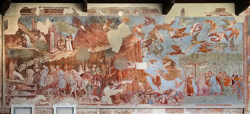 Le Triomphe de la Mort (en 2018, après restauration)Buonamico Buffalmacco. Fresque, L. 15 m. Camposanto. Pisevers 1355