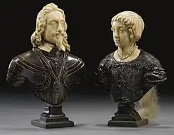 Bustes de Charles Ier et d'Henriette-Marie de France, XVIIe&nbsp;siècle.