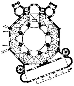 Plan centré octogonal de la basilique Saint-Vital de Ravenne, VIe&nbsp;siècle.