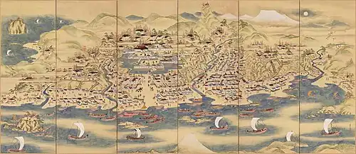 Ville de Matsumae au milieu du XVIIIe&nbsp;siècle, byōbu de Kodama Teiryō&nbsp;(en).
