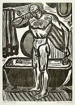 Byron Randall, Man Drying, 1968 Nude woodcut series