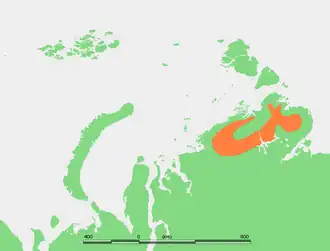 Carte de localisation des monts Byrranga sur la péninsule de Taïmyr.
