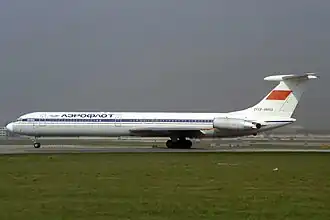 CCCP-86513, l'Iliouchine Il-62 d'Aeroflot impliqué dans l'accident, photographié trois mois avant l'accident.