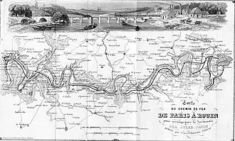 Carte du chemin de fer de Paris à Rouen.